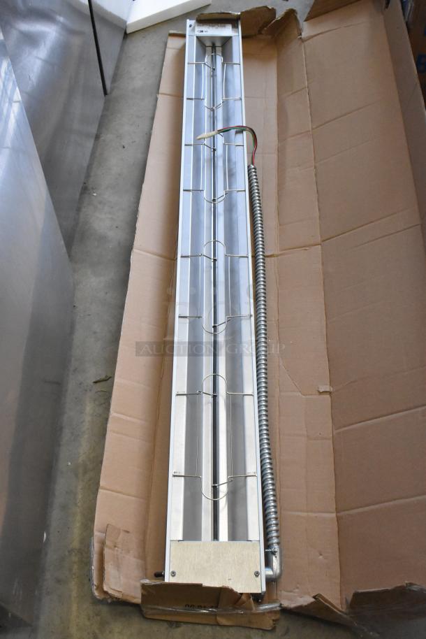 Brand new Hatco GRAH-60 60" Glo-Ray infrared food warmer, 208V, 1 phase, in open box, showing toggle controls and wiring.