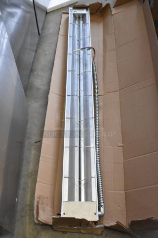 Brand new Hatco GRAH-60 60" Glo-Ray infrared food warmer, 208V, 1 phase, in open box, showing toggle controls and wiring.