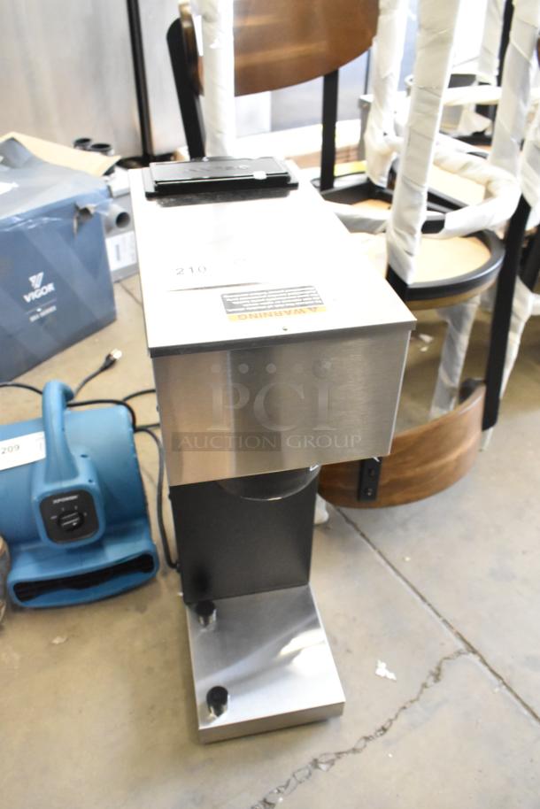 Brand new 2025 Bunn VPR-APS coffee brewer, 120 volts, 1 phase. Minor scratches and dents visible. Warning label present.