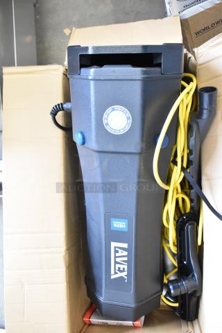 Lavex 457LAVBP10QT 10 Qt. backpack vacuum, new with minor scratches, HEPA filtration, 8-piece tool kit, visible logo.