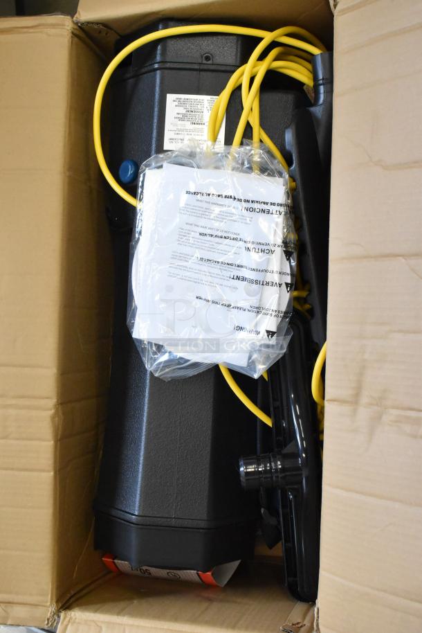 Lavex 10 Qt. Backpack Vacuum, brand new, with HEPA filtration and 8-piece tool kit. Visible labels provide usage instructions.