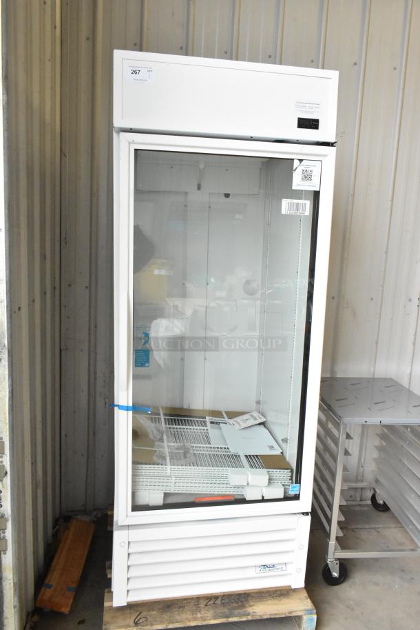 Brand new 2025 True TSCI-600R-G-PH commercial cooler, single glass door, poly-coated racks, 115V, with minor scratches.