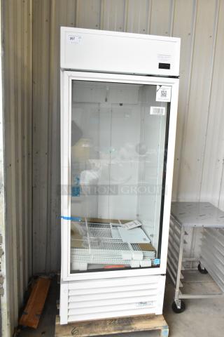 Brand new 2025 True TSCI-600R-G-PH commercial cooler, single glass door, poly-coated racks, 115V, with minor scratches.