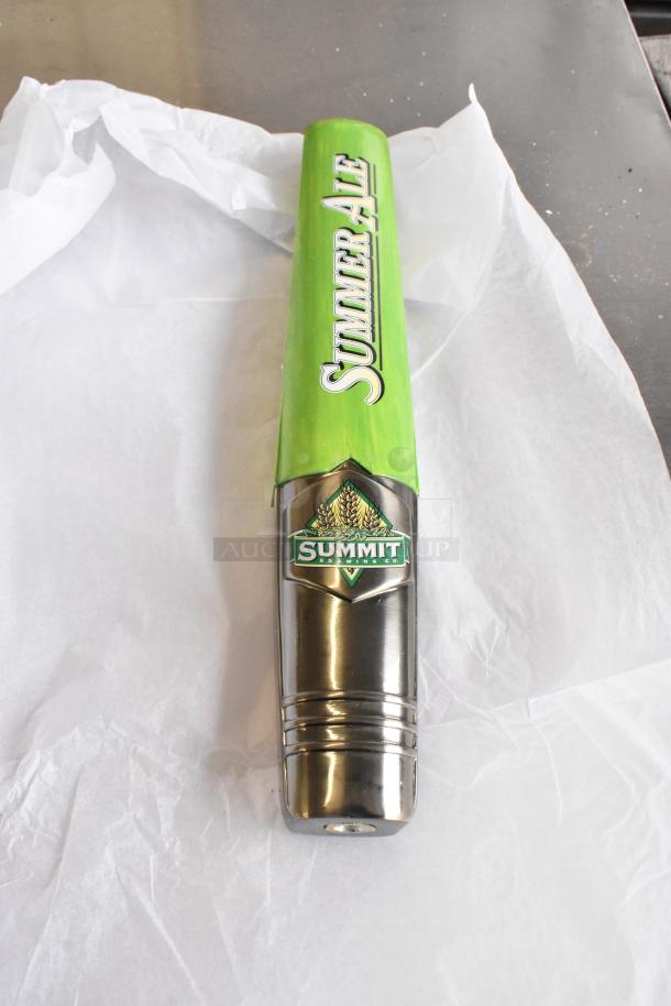 Brand new Summit Brewing Co. Summer Ale tap handle, green with chrome accents, featuring brand logo.