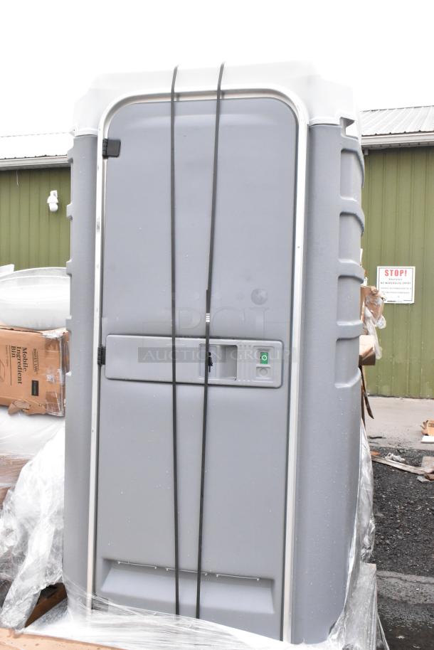 BRAND NEW PolyJohn FS3-1005 Fleet Pewter Portable Restroom, scratch and dent, premium condition, secure latches.