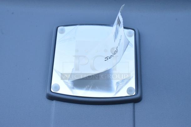 PolyJohn FS3-1005 Fleet Pewter Portable Restroom, scratch and dent, brand new. Barcode label with number 50108790.