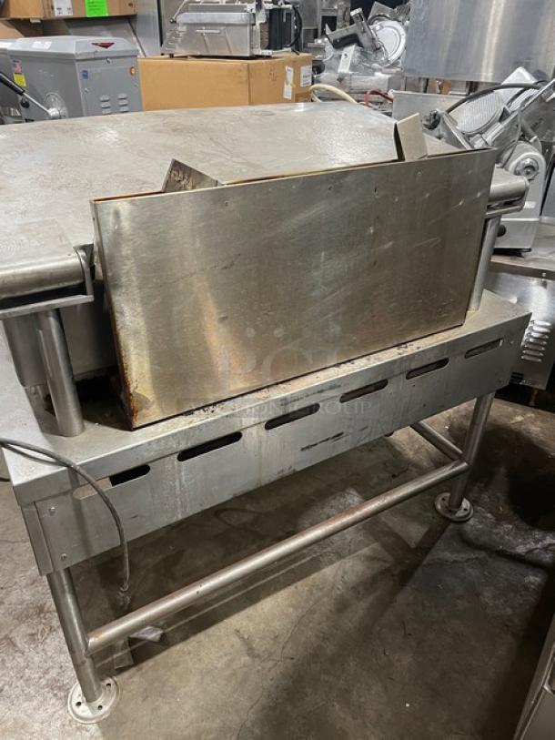 Vulcan commercial stainless steel natural gas tilt braising pan on legs, in used condition, suitable for professional kitchens.