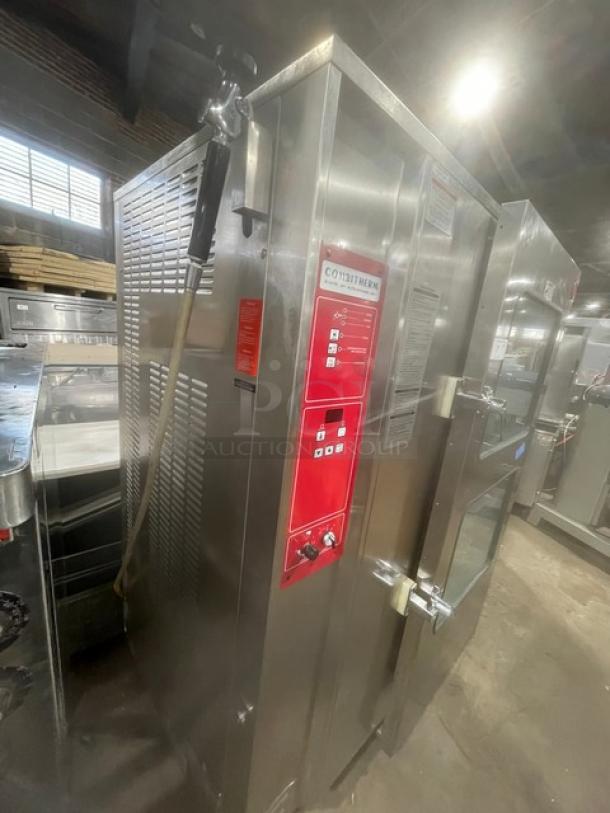 Alto-Shaam Combitherm Series Model 2020G full-height combi oven, stainless steel, natural gas powered, on legs.