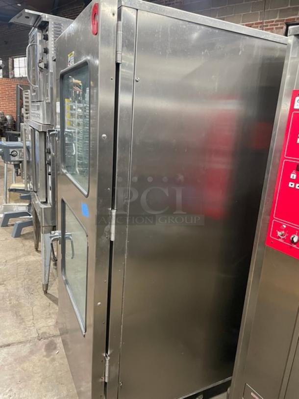 Alto-Shaam Combitherm 2020G stainless steel full-height combi oven, natural gas, 110-120V, 1-phase, model 2020G, on legs.