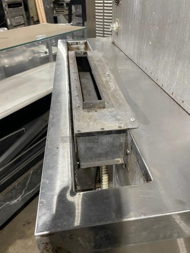 Blodgett commercial stainless steel natural gas convection oven, single stack with wired oven rack, on legs, used condition.