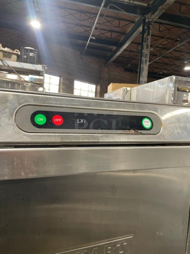 Hobart LXi Series commercial stainless steel undercounter dishwasher with control panel. Energy Star certified.
