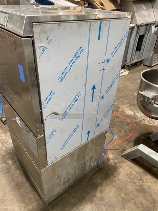 Hobart LXEH commercial stainless steel undercounter dishwasher, new body style, Energy Star certified, visible protective film.