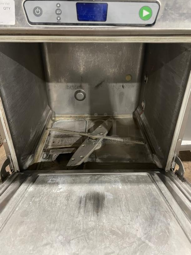 Hobart LXe Series commercial stainless steel dishwasher, model LXEH. Interior view showing stainless design, good condition.