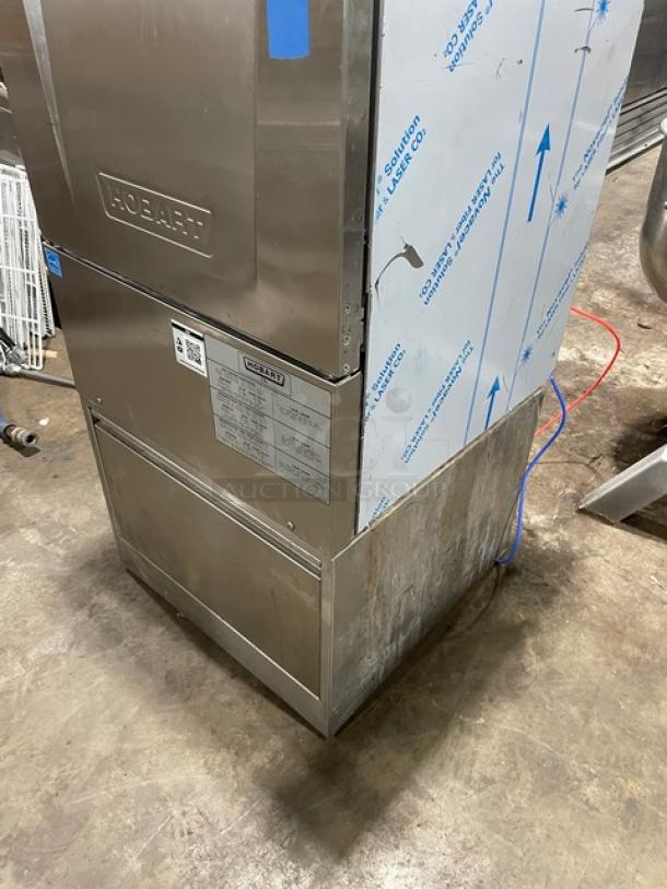 Hobart LXEH stainless steel undercounter dishwasher, new body style, Energy Star certified, visible brand marking, protective film.