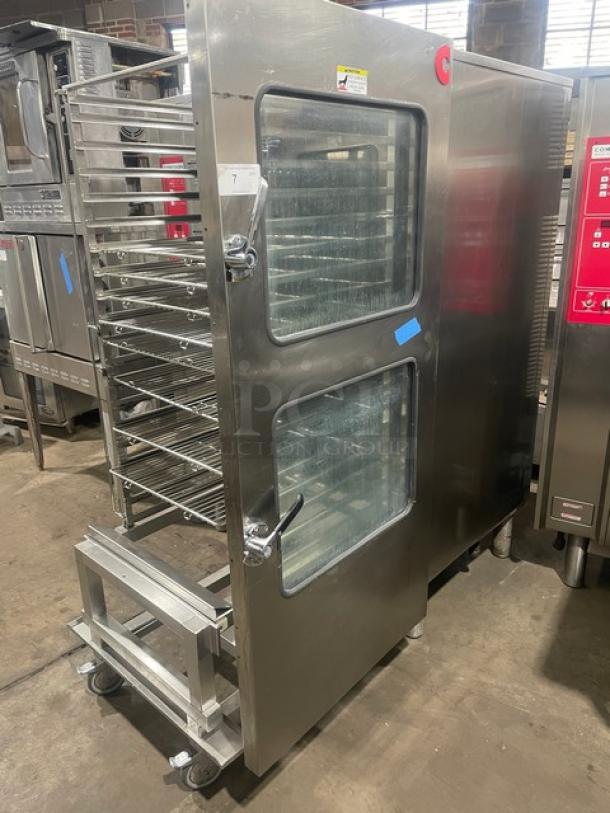 Alto-Shaam Combitherm 2020G full-height stainless steel combi oven, natural gas, on legs, with dual glass doors.