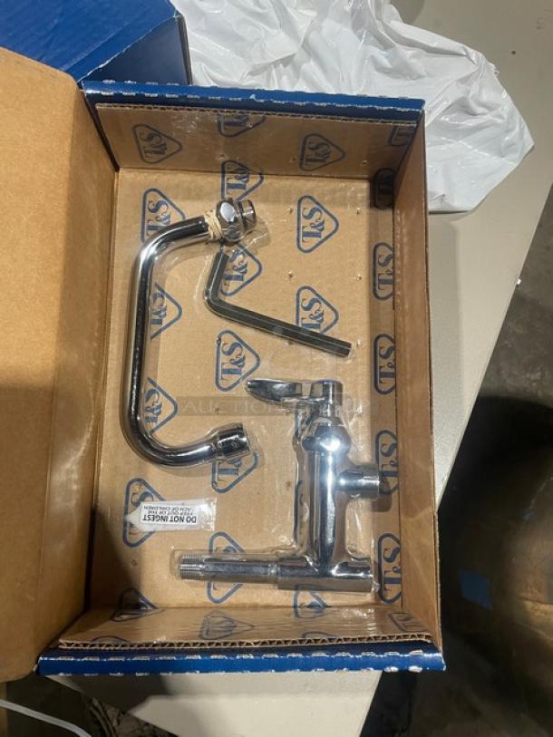 Brand new T&S Model B0155 6" commercial add-on faucet with lever handle in original box.