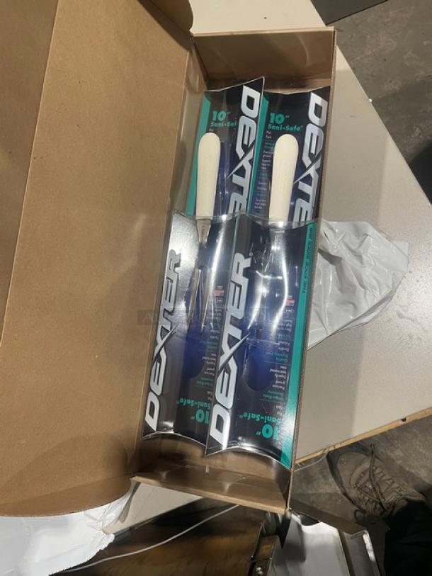 Dexter Russell Sani-Safe Series 10" pot fork, model S203PCP, stainless steel with white grip handle, new condition.