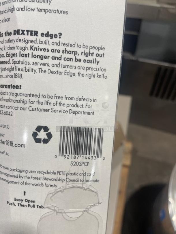 Dexter Russell Sani-Safe Series 10" Pot Fork, model S203PCP, with white grip handle. New condition, commercial stainless steel.