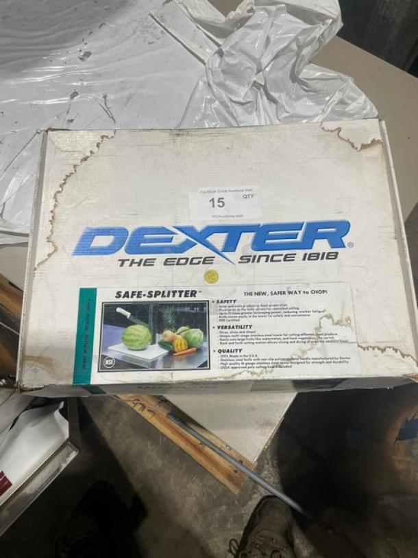 Dexter Russell Safe-Splitter Cutting Board System, Model 09703, in original packaging. Includes cutting board and knife. Box shows wear.