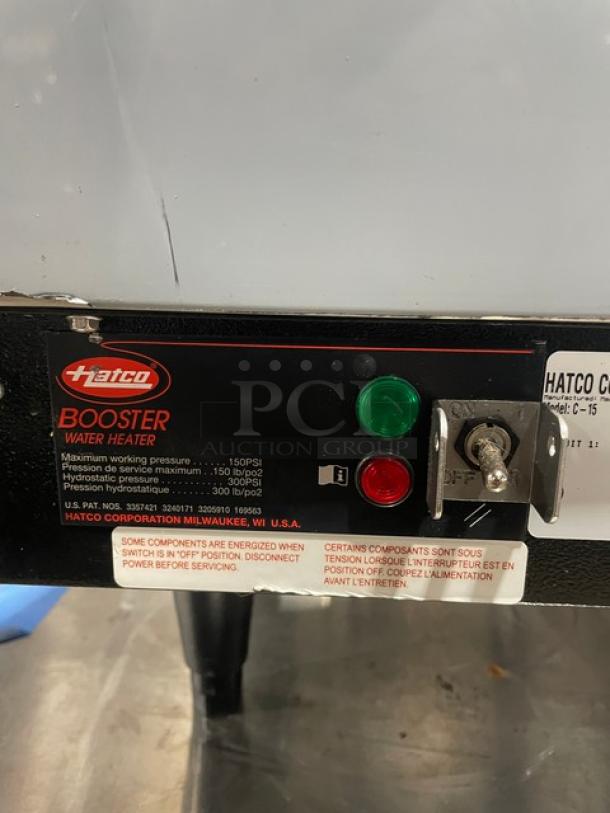 Hatco C-15 commercial stainless steel electric booster water heater, 2023 model, 240V 3-phase, on legs, SN 3051172309.