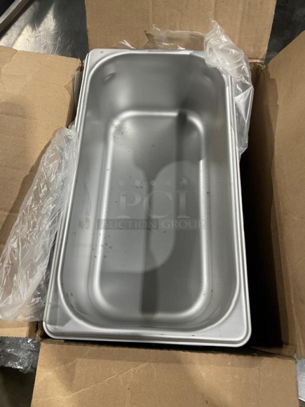 NEW ABC Commercial Stainless Steel 1/3-Size 4" Deep Hotel Pan, Model 222034931, in original packaging, pristine condition.