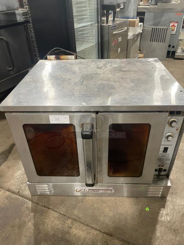 Southbend SL-Series stainless steel single stacked convection oven, natural gas, with wired oven rack, used condition.