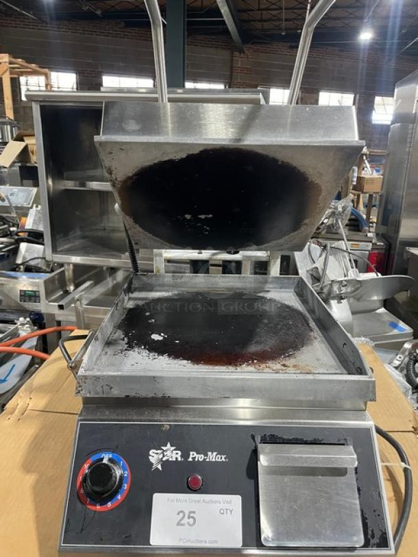Star Pro-Max Series Commercial Stainless Steel Electric Countertop Panini Press Grill, used condition with visible wear.