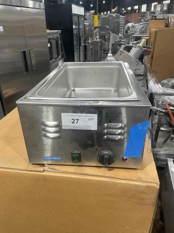 Crestware stainless steel electric countertop food warmer, single well, temperature dial, excellent condition, for commercial use.
