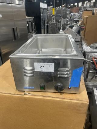 Crestware stainless steel electric countertop food warmer, single well, temperature dial, excellent condition, for commercial use.