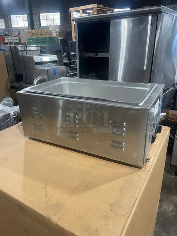 Crestware stainless steel electric countertop heated food warmer, single well, used condition, visible controls on side.