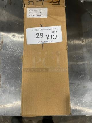 Adcraft stainless steel 4 oz. serving ladle, Model FCL4. New condition in box. Box label indicates "Made in India," quantity 12.