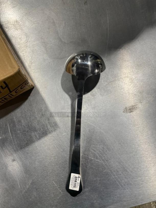 Adcraft FCL4 stainless steel 4 oz. serving ladle, Kings-Pattern, new condition, with model label on handle.
