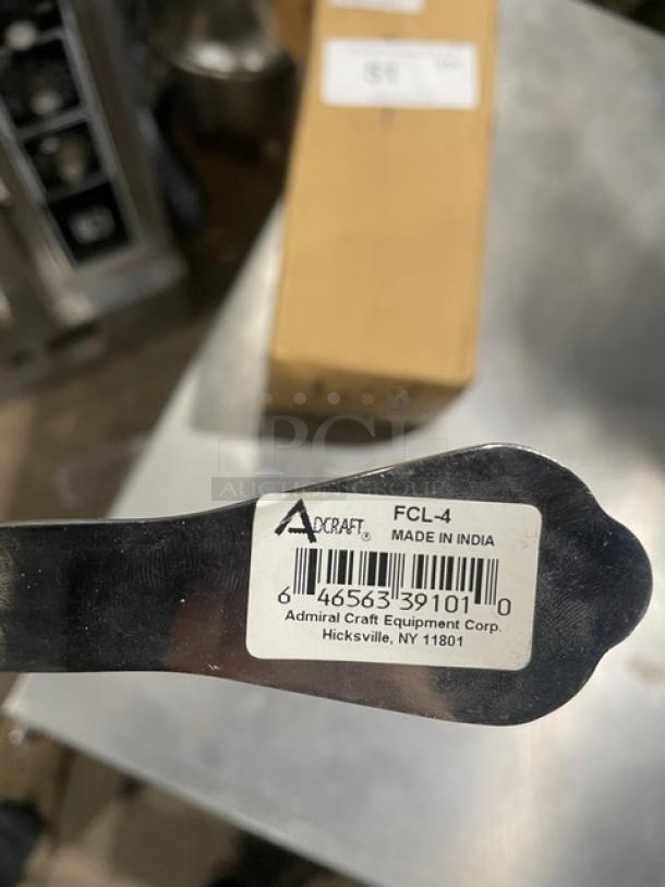 Adcraft FCL-4 stainless steel 4 oz. serving ladle, new condition. Label shows "Made in India" and brand details.