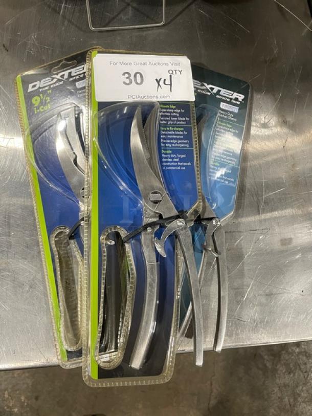 Dexter Russell i-Cut Series 9.5" stainless steel kitchen shears, model PS01CP, in original packaging.