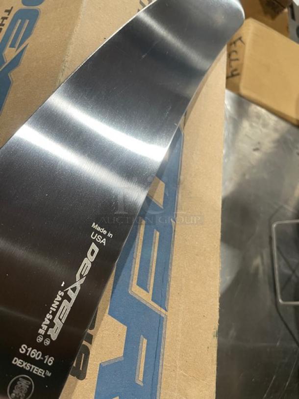 NEW Dexter Russell Sani-Safe 16" pizza knife, stainless steel, white grip handle, model S160-16, made in USA.