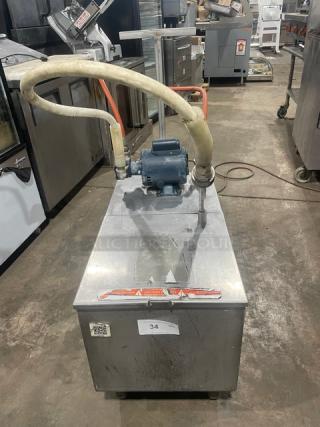 Darling Model 402 stainless steel portable cooking oil filter/caddy, electric-powered, 175 lb. capacity, on casters, 120V.