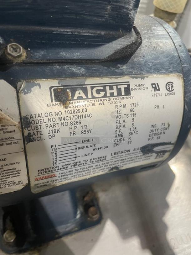 Darling Model 402 stainless steel electric cooking oil filter/caddy, 175 lb capacity, 120V, on casters; Haight pump label visible.