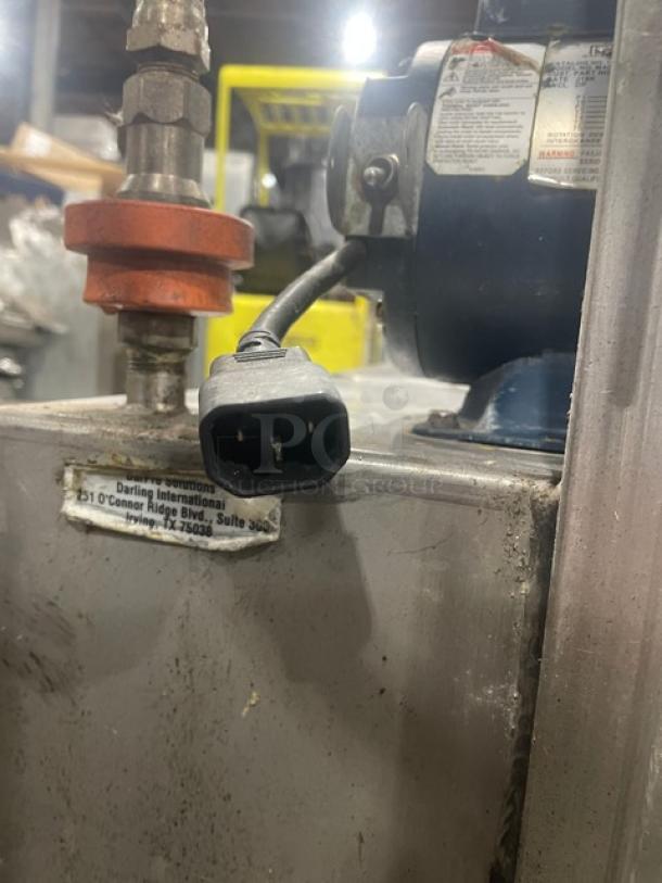 Darling 402 stainless steel electric oil filter/caddy, 120V, 175 lb. capacity, on casters, label shows manufacturer details.