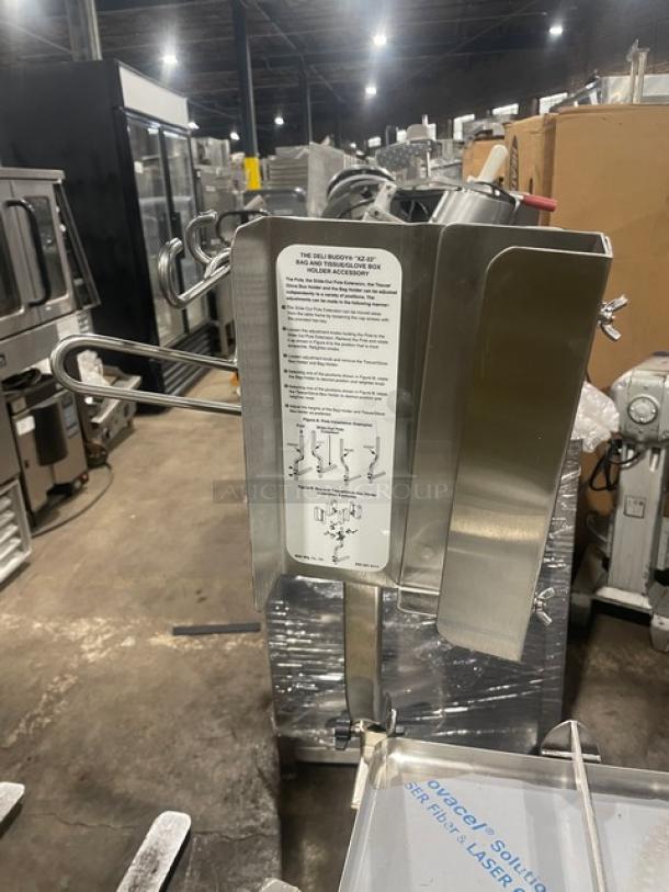 M&E Face-To-Face Fresh Deli Pro Series stainless steel equipment cart with slicer-mounting, single undershelf, legs, and casters.