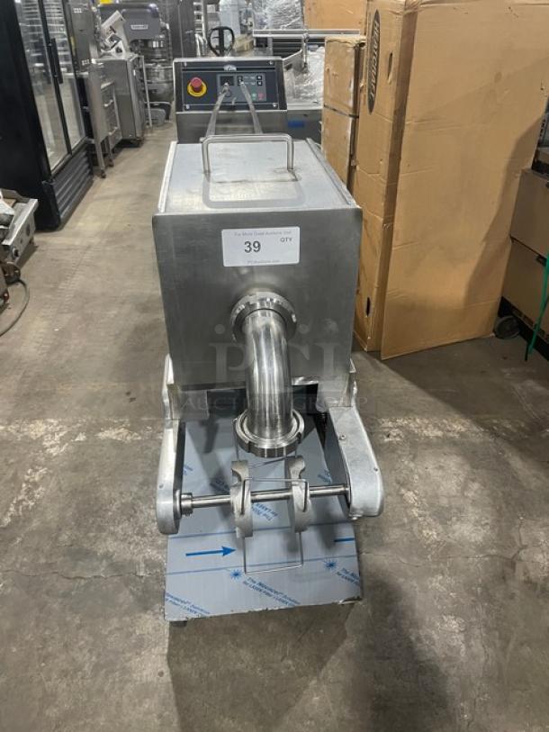 Commercial stainless steel Topcusan P20 meatball forming machine, 2021 model, electric-powered, on casters, 220V, SN: 0003686.