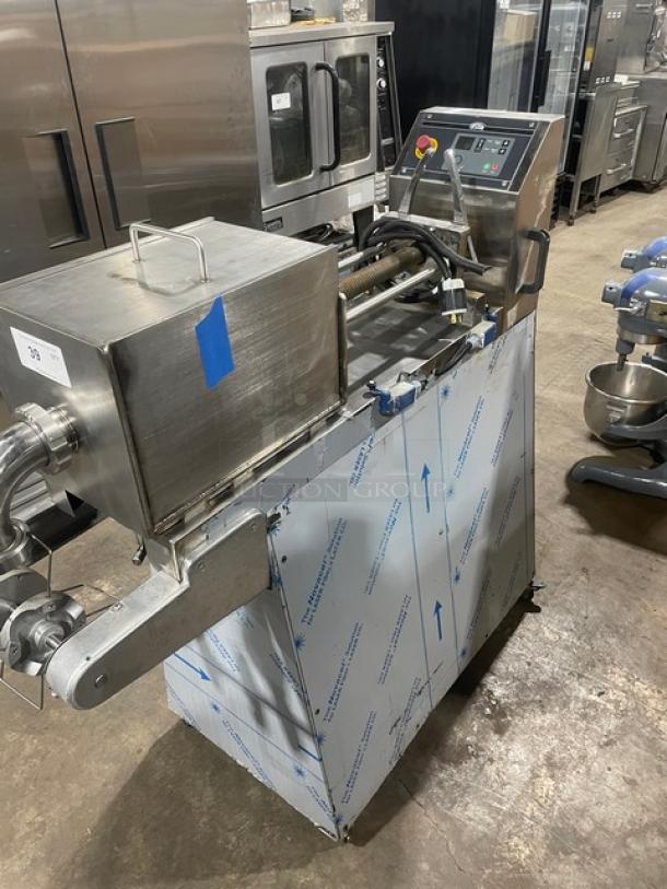 Topcusan P20 commercial stainless steel meatball forming machine, 2021 model, electric-powered, on casters, 220V, SN: 0003686.