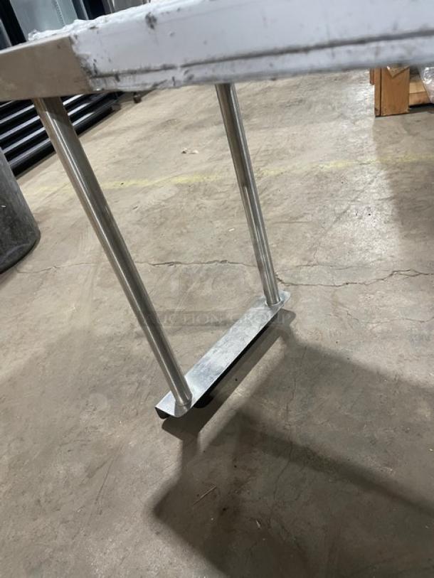 BK Resources Commercial Stainless Steel Overhead Shelf, Model BKOSS1236, 36"x12", showing underside and sturdy support structure.