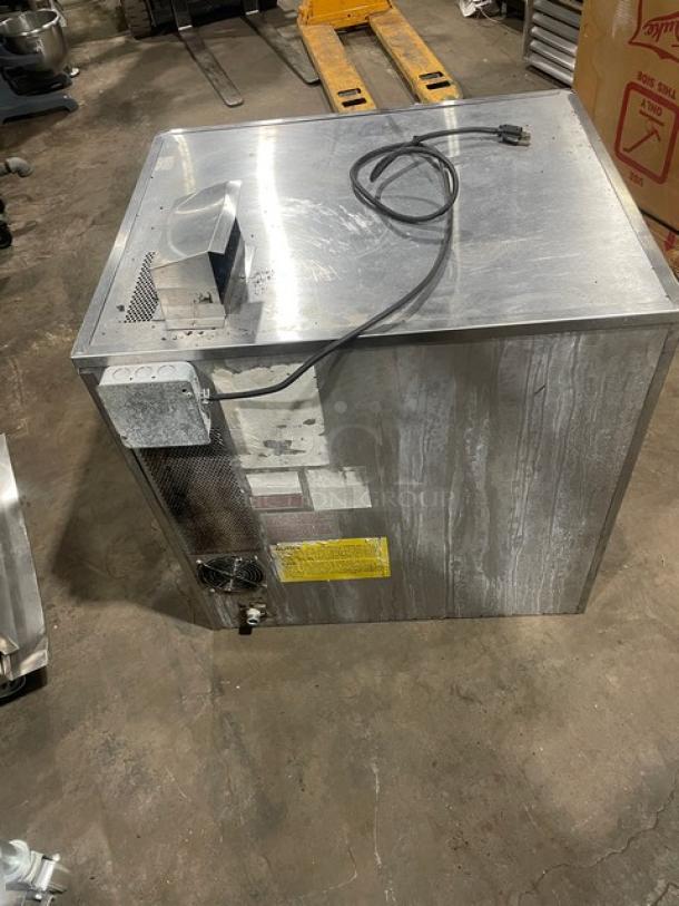 Blodgett commercial stainless steel gas convection oven with wired rack, solid-state thermostat, visible labels. Fair condition.