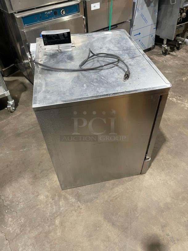 Blodgett stainless steel half-size convection oven; natural gas, single stack, solid-state thermostat, wired oven rack.