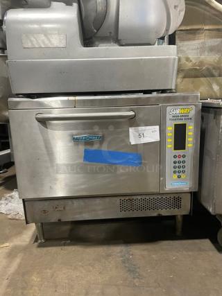 TurboChef Subway Style Commercial Stainless Steel Electric Powered Countertop Ventless High-Speed Toasting Rapid Cook Turbo Oven! With Digital Controls! With Double Undershelf Equipment Cart! Model: NGC SN: NGCD643446! 208/230-240V! On Legs! Working When Removed! - Item #1219896