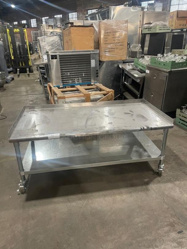 BK Resources stainless steel 60"x30" equipment stand, model VETS-6030, with galvanized undershelf and casters, in used condition.