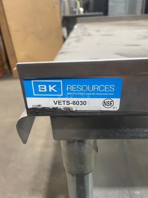 BK Resources stainless steel equipment stand, model VETS-6030, 60"x30", galvanized undershelf, on casters, NSF certified.