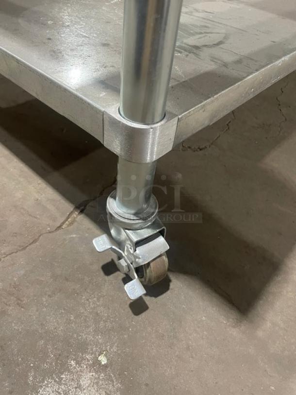 BK Resources stainless steel equipment stand, model VETS-6030, 60"x30" with galvanized undershelf, on casters.