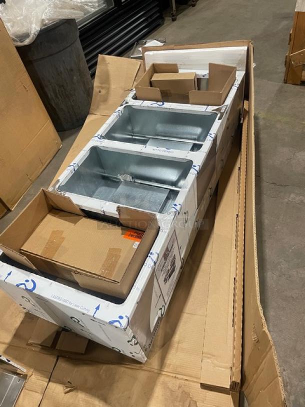 NEW Duke Aerohot Series 4-Well Steamtable, stainless steel, Model 304P, with cutting board, in original packaging.