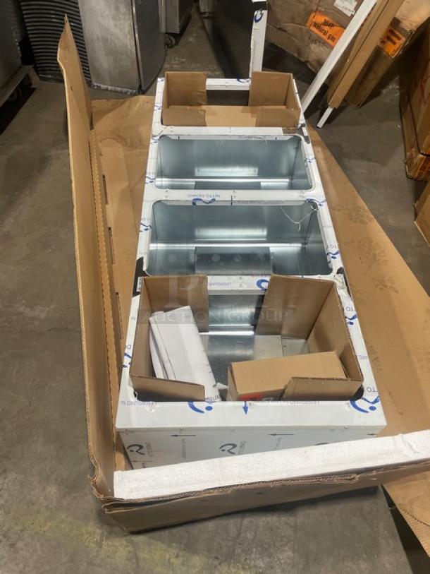 Duke Aerohot 304P 4-Well Steamtable, stainless steel, new condition, includes cutting board, packaging intact.